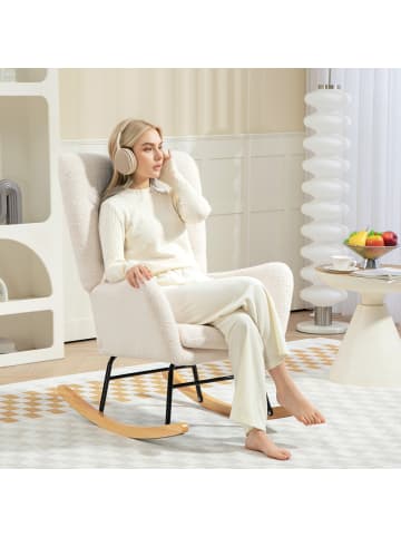 HOMCOM Schaukelstuhl-92L x 69B x 100H cm-Cremeweiß