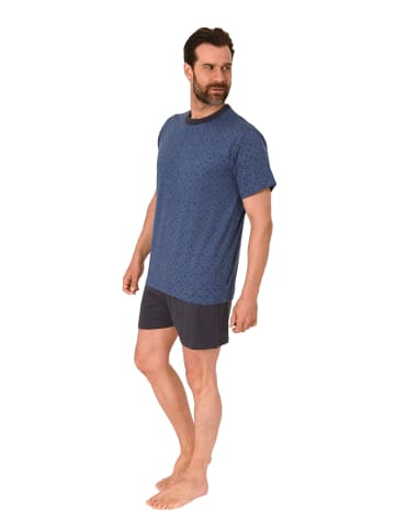 NORMANN Kurzarm Schlafanzug Shorty Pyjama print - 86204 in blau-mel.