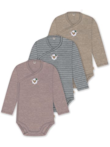 Normani Outdoor Sports 3er Set Baby-Body Wickelbody Toddler-Bodysuit in Beige/Grau/Rosa