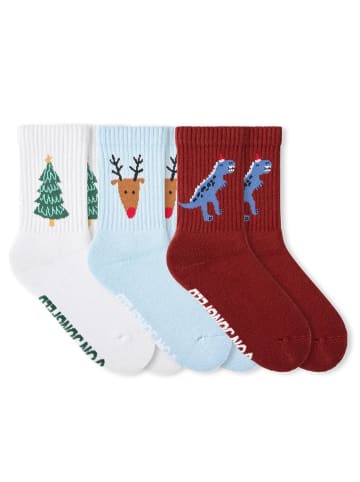 von Jungfeld Tennissocken Kids mit Weihnachtsmotiven Set in Pure White/Light Blue/Wine Red