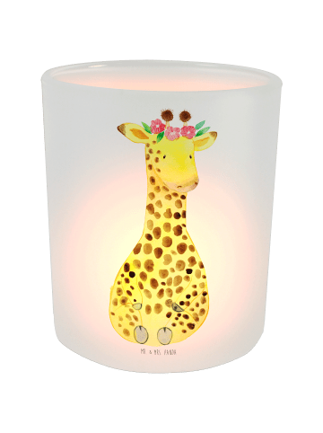 Mr. & Mrs. Panda Glas Windlicht Giraffe Blumenkranz ohne Spruch in Transparent