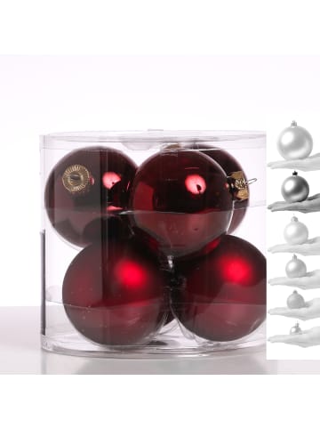 MARELIDA 6er Set Weihnachtskugeln Baumkugeln Glas D: 8cm in weinrot