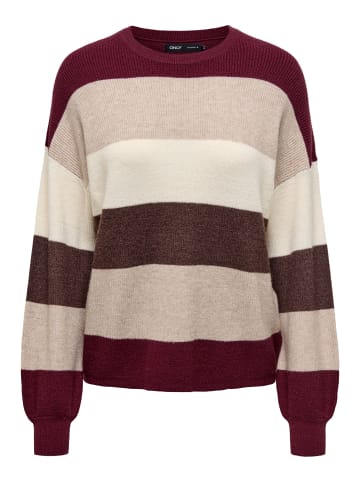 ONLY Gerippter Strickpullover mit Tiefen Schulter und Weite Ärmeln in Bordeaux