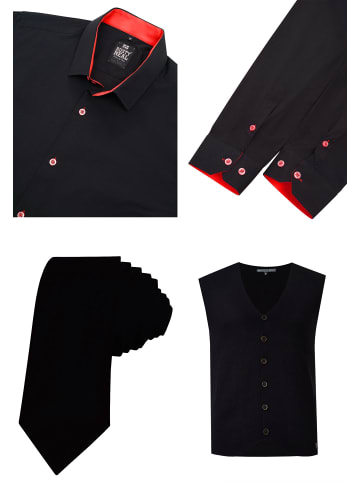 Rusty Neal Hemd mit Weste und Krawatte 3er Set in Schwarz / Rot