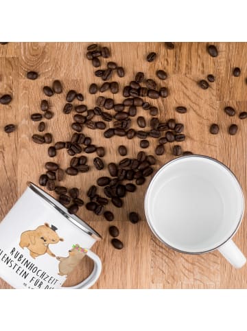 Mr. & Mrs. Panda Camping Emaille Tasse 40. Hochzeitstag Rubinhoc... in Weiß