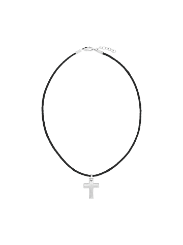 Tom Tailor Kette mit Anhänger Edelstahl, Leder in silber