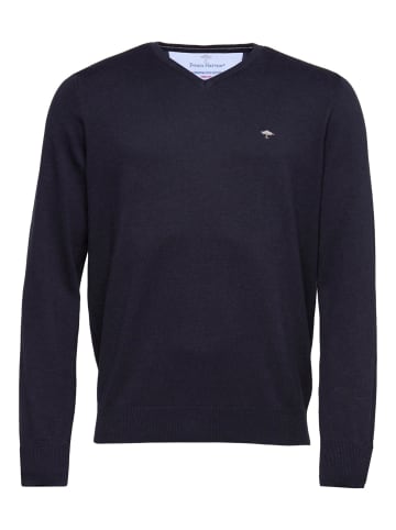 FYNCH-HATTON Strickpullover mit V-Ausschnitt in dunkelblau