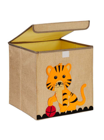 relaxdays Kinder-Aufbewahrungsbox "Tiger" in Beige/ Orange - (B)33 x (H)33 x (T)33 cm