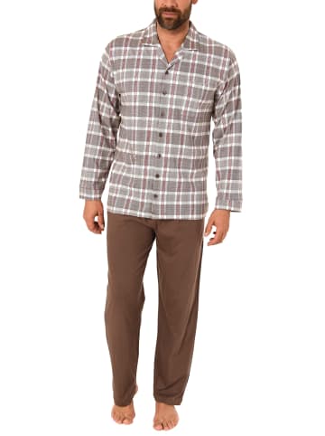 NORMANN Pyjama Schlafanzug langarm zum durchknöpfen - 37543 in braun