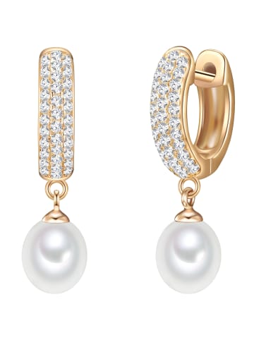 Valero Pearls Ohrringe aus Sterling Silber mit Zirkonia Süßwasser-Zuchtperle in gelbgold