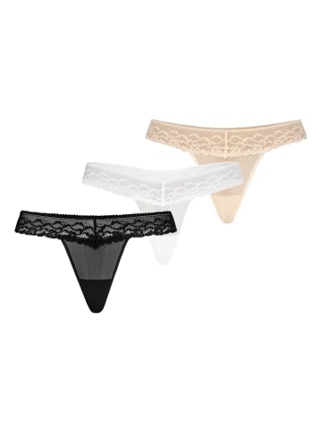 Teyli 3er Pack: Mesh Tanga mit floraler Spitze Leo in mehrfarbig