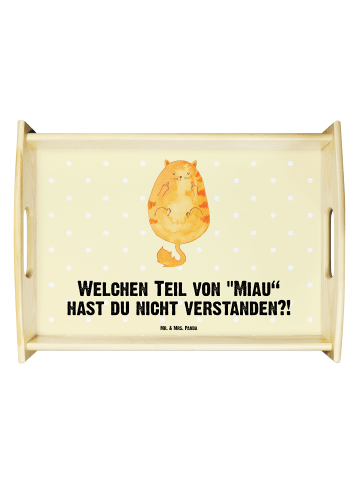 Mr. & Mrs. Panda Servierplatte Holz Katze Mittelfinger mit Spruch in Gelb Pastell