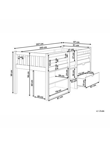 Beliani Kinderbett SUSVILLE in Weiß/Blau - (W) 97 x (H) 99 x (L) 207 cm