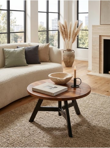 KADIMA DESIGN Couchtisch 60x60x35 cm Massivholz / Metall Sofatisch Rund