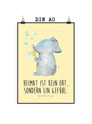 Mr. & Mrs. Panda Poster Elefant Seifenblasen mit Spruch in Gelb Pastell
