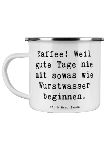 Mr. & Mrs. Panda Emaille Becher Spruch Freude am Kaffee mit Spruch in Weiß