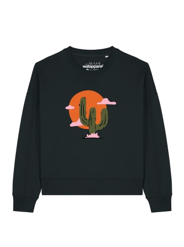 wat? Apparel Sweatshirt Kaktus im Sonnenuntergang in Schwarz