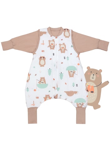 Schlummersack Schlafsack mit Füßen und umklappbaren Bündchen, 3.5 TOG in Beige-Weiß