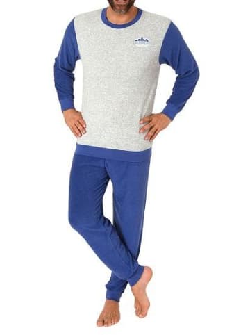 NORMANN langarm Frottee Pyjama Rundhalsschnitt & Bündchen - 82439 in marine