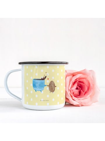 Mr. & Mrs. Panda Emaille Becher Kaffee Bohne ohne Spruch in Gelb Pastell