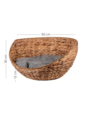 UNUS Haustierkorb halboffen natur mit Kissen Hund und Katze in Grau