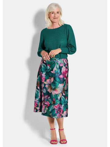 GOLDNER Eleganter A-Linienrock, floraler Print in smaragd / gemustert