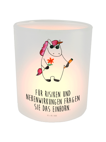 Mr. & Mrs. Panda Glas Windlicht Einhorn Woodstock mit Spruch in Transparent
