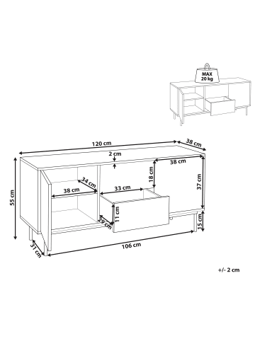 Beliani Sideboard OKLAND in Braun/Weiß - (W) 120 x (H) 55 x (L) 38 cm