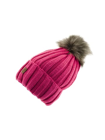 Faera Mütze zum Warmhalten im Herbst oder Winter Bommel-Mütze mit Futter in Fuchsia