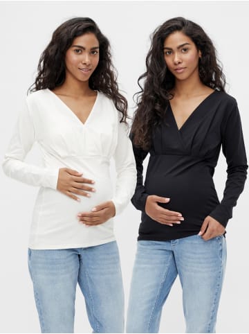 mama licious Langarm Shirt 2-er Set Schwangerschaft Still Mode MLEMMA in Schwarz-Weiß