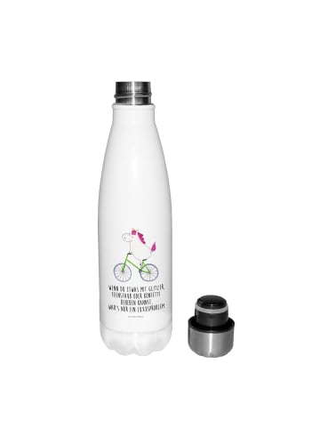 Mr. & Mrs. Panda Thermos Einhorn Radfahrer mit Spruch in Weiß
