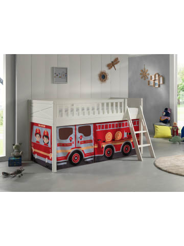 58 aufm Kessel KINDERBETT Karyl 208x114x135 Massivholz Weiß Textilset Feuerwehr