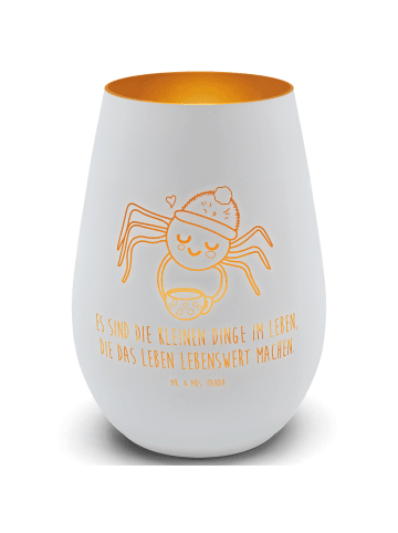 Mr. & Mrs. Panda Kerzenhalter Glas Spinne Agathe Kaffee mit Spruch in Weiß