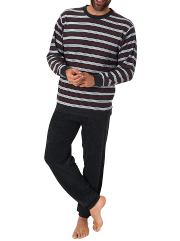 NORMANN Frottee Pyjama Schlafanzug lang Bündchen - 51639 in schwarz