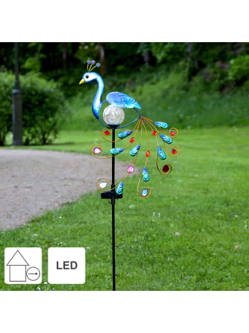 STAR Trading Solar Gartenspieß ,Peacock', Pfau, mit Leuchtkugel + Dämmerungssensor,