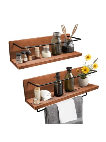 Mein-Regal Wandregal "Kim" 2er Set aus Holz in Dunkelbraun