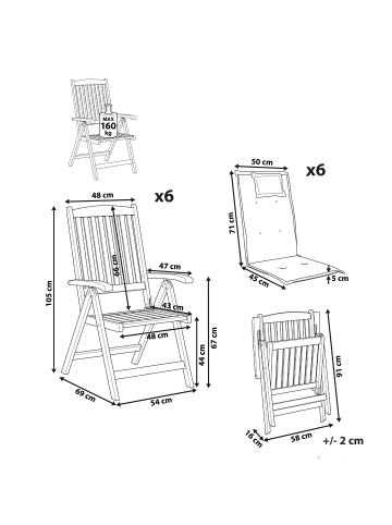 Beliani 6er-Set Gartenstuhl AMANTEA PREMIUM in Braun/Weiß