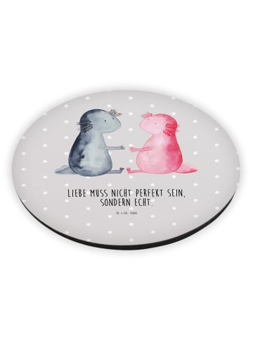 Mr. & Mrs. Panda Rund Magnet Axolotl Liebe mit Spruch in Grau Pastell