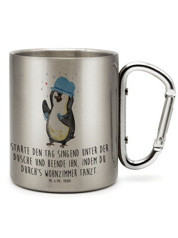 Mr. & Mrs. Panda Edelstahlbecher Pinguin Duschen mit Spruch in Silber