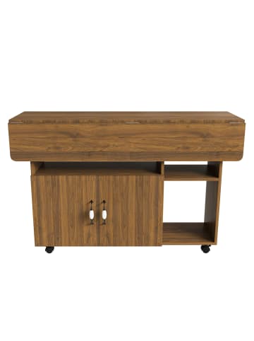 ABRIHOME Esstisch in Walnuss 110x70x80 cm klappbar mit 5 Ablagen und Rollen