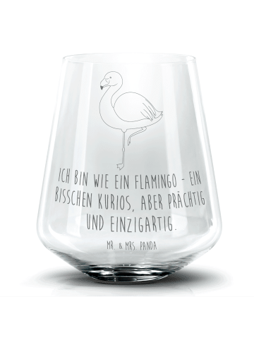 Mr. & Mrs. Panda Blümchentail Glas Flamingo Classic mit Spruch in Transparent