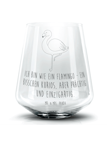 Mr. & Mrs. Panda Cocktail Glas Flamingo Classic mit Spruch in Transparent