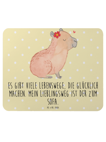 Mr. & Mrs. Panda Mauspad Capybara Blume mit Spruch in Gelb Pastell