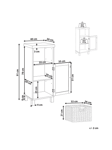 Beliani Badezimmerschrank PACLLON in Weiß/Braun - (W) 40 x (H) 91 x (L) 30 cm