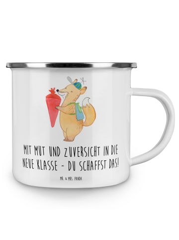 Mr. & Mrs. Panda Emaille Tasse Erster Schultag Mut und Zuversich... in Weiß