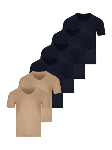 Ragman Unterhemd / Shirt Kurzarm Basic in Blau / beige