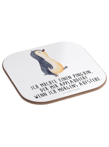 Mr. & Mrs. Panda Holzuntersetzer Pinguin mHerzieren mit Spruch in Weiß