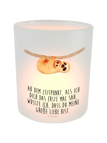 Mr. & Mrs. Panda Glas Kerzenhalter Faultier Kind mit Spruch in Transparent