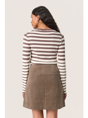 Soaked in Luxury Strickpullover SLSpina Gerade Passform in Coffee Quartz and White Stripe