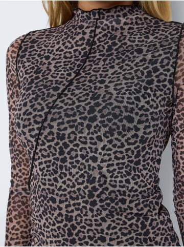 Noisy may Blusentop High Neck Mesh Allover-Print in Braun